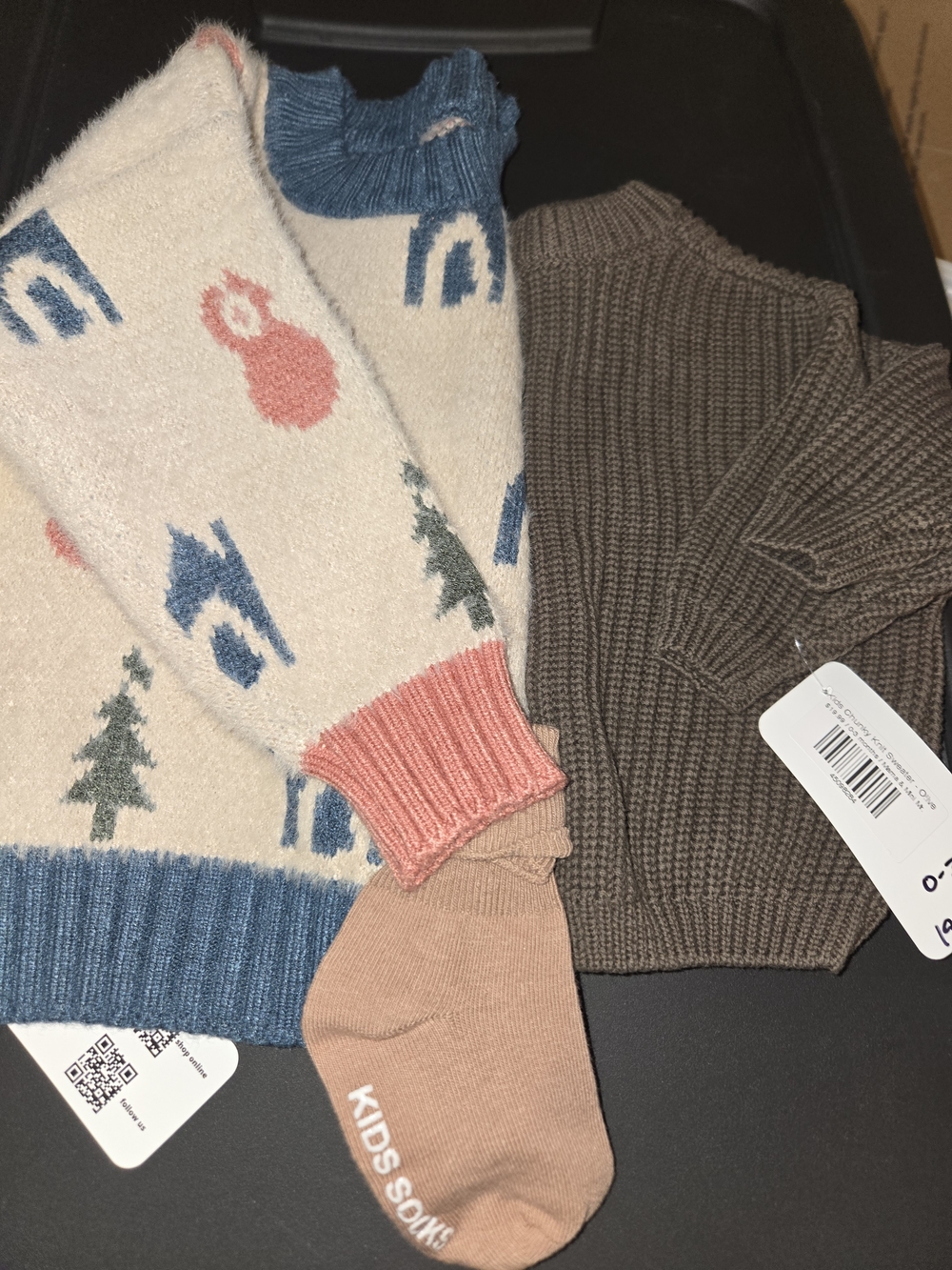 2 New Baby Cream Patterned Crewneck And Grey Sweaters